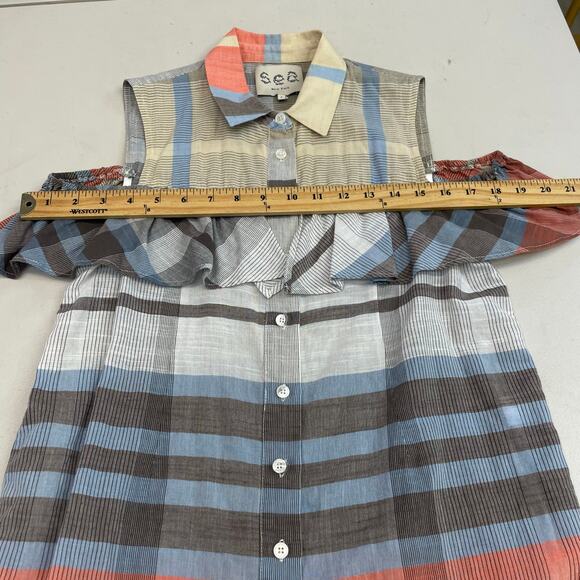 Sea New York Plaid Ruffle Off The Shoulder Blouse Women's size 2 - Picture 10 of 12